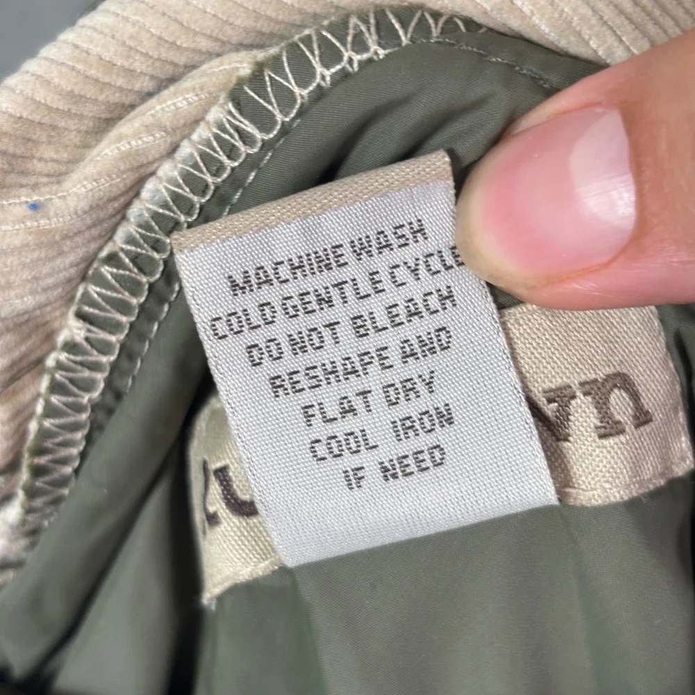 RuffHewn Reversible Puffer Vest M Olive Tan Corduroy Western Yoke Snap Front